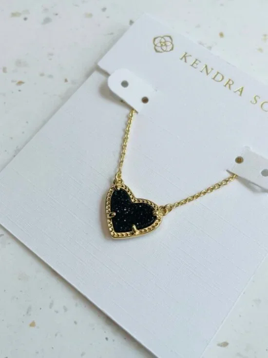 Kendra Scott Ari Heart Black Drusy Necklace - Picture 2 of 3